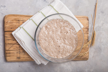 The leaven for bread is active. Starter sourdough ( fermented mixture of water and flour to use as leaven for bread baking). The concept of a healthy diet