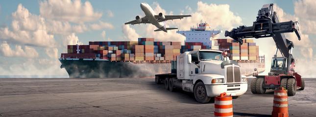 Logistic and transport concept in front Industrial Container Cargo freight ship for Concept of fast...