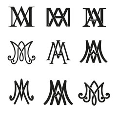 Monogram of Ave Maria symbols set. Religious catholic signs.
