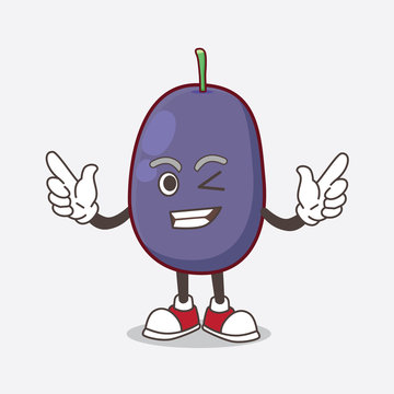 Java Plum cartoon mascot character with Winking eye