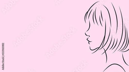 女性の横顔 ピンク背景のシンプルおしゃれイラスト Wall Mural Koukichi Takahashi