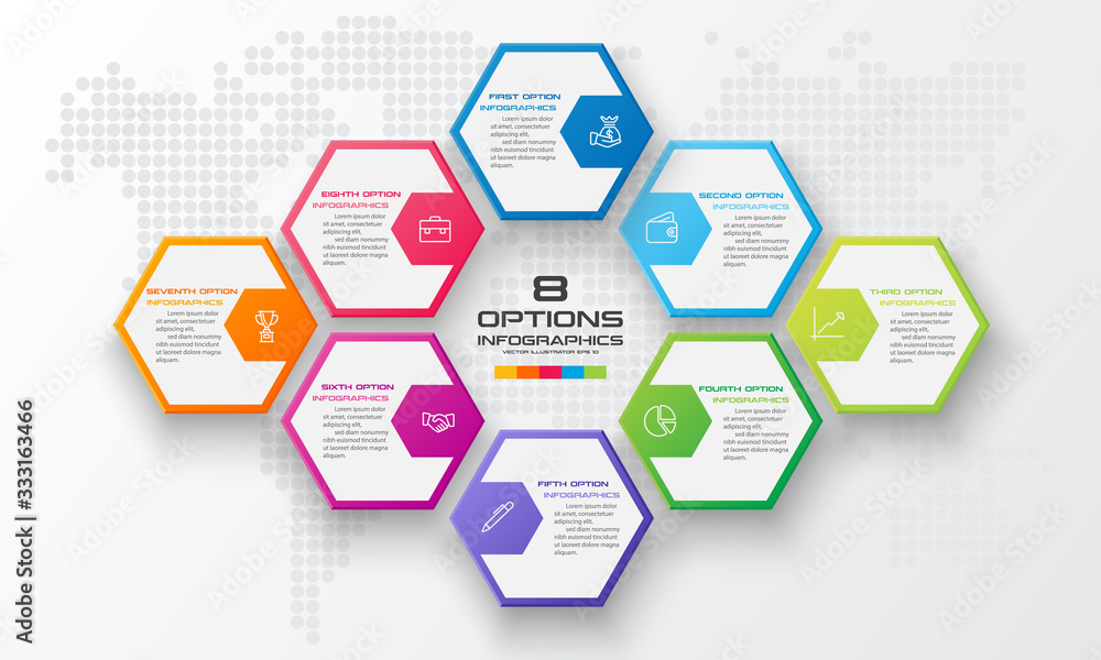 Fototapete abstract business infographics template with 8 hexagon in white color background