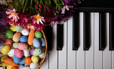 Paschal Easter Eggs and Piano Keys and Flowers