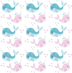 Little whale unicorn, seamless pattern, modern cartoon style. Vector illustration © Lucia Fox
