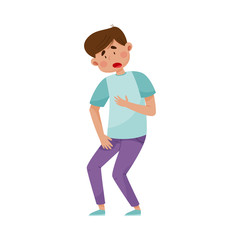 Fototapeta premium Young Man Suffering from Coronavirus Symptom Like Respiratory Difficulty Vector Illustration