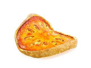 Dry Bael Fruit tea (Aegle marmelos) isolated on white background. Clipping path