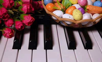 Paschal Easter Eggs and Piano Keys and Flowers