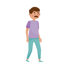 Fototapeta premium Man with Moustache Walking Along the Street Vector Illustration