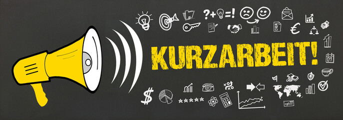 Kurzarbeit! / Megafon mit Symbole