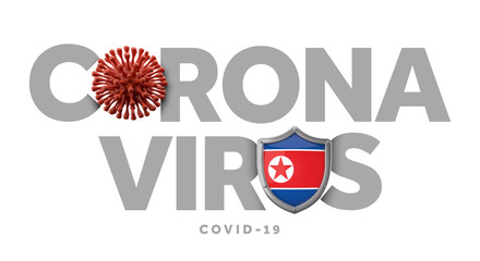 North Korea coronavirus concept with microbe and shield. 3D Render