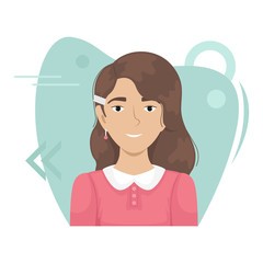 Flat illustration of a cute girl in a pink dress. Romantic portrait.