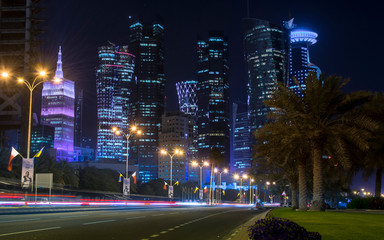 Fototapeta na wymiar Night street view from Doha, Qatar