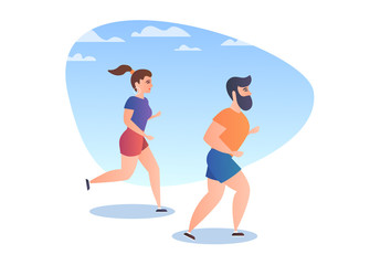 Vector illustration of people jogging during good weather.