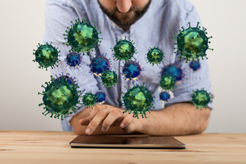 Group of virus cells. 3D illustration of Coronavirus cells.