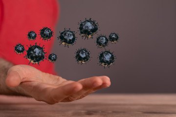 Group of virus cells. 3D illustration of Coronavirus cells.
