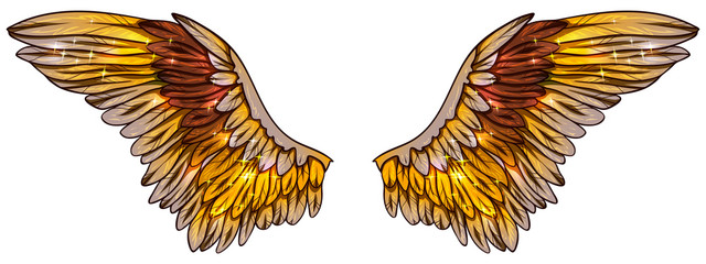 Beautiful magic golden shiny glowing glittery vector wings © Евгения Савченко