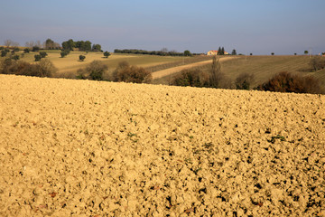 Ancona, Italy - January 1, 2019: A typical landscape in Marche country, Ancona, Marche, Italy