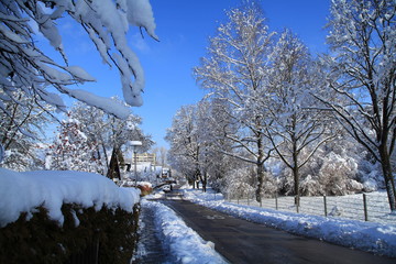 beautiful nature snow cold house village road outside landscape in winter holiday travel munich germany europe