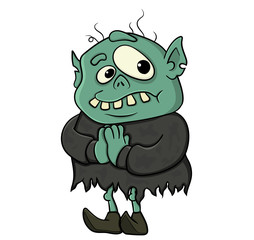 cartoon green troll isolated on white background vector stock illustration