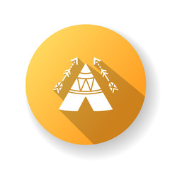 Tribal teepee in boho style flat design long shadow glyph icon. Native American Indian dwelling. Hut with ethnic ornaments. Wigwam and arrows. Ethnic decoration. Silhouette RGB color illustration © bsd studio