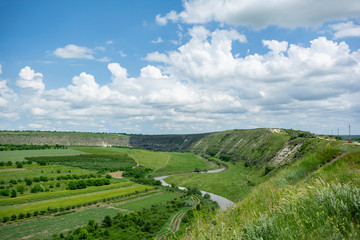 Fototapeta na wymiar Beautiful view on River Raut (Reut) and farmers fields from the top of the hill in Old Orhei, Moldova