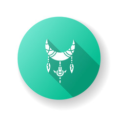 Crescent and feathers in boho style flat design long shadow glyph icon. Native American Indian mystic symbol. Bohemian vintage accessory. Ethnic decoration. Silhouette RGB color illustration