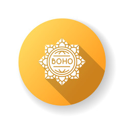 Mandala, boho flower flat design long shadow glyph icon. Floral decorative esoteric element in bohemian style. Indian abstract lotus, oriental yoga and zen symbol. Silhouette RGB color illustration