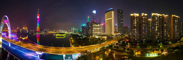 Fototapeta premium Aerial photo of night view of Guangzhou, China