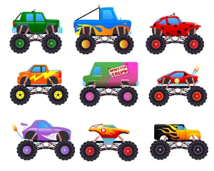 Stickers meubles Course de voitures Ensemble de dessin animé de camion monstre