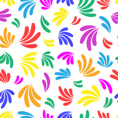 Floral rainbow seamless pattern. Colorful simple abstract vector flowers on white background. Simple vector geometric illustration. Design for printing on textile, fabric, paper