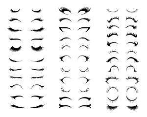 Eyelashes set. Different types of eyelash extensions. 