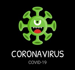 Coronavirus or covid-19 virus vector illustration. Vector image of the coronavirus microbe 2019 on black background. Coronavirus or covid-19 virus infection, 2019-nCoV virus.