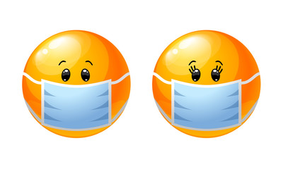 Male and female icons wearing face mask for virus protection. Concept health care to avoid breathing in the toxic gasses, air pollution, smoke. Vector icons.