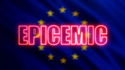 Blurred Europa Union flag and neon text of 