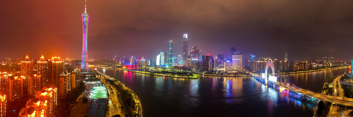 Plakat Aerial photo of night view of Guangzhou, China