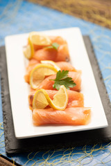Close up of smoked salmon on a plate
