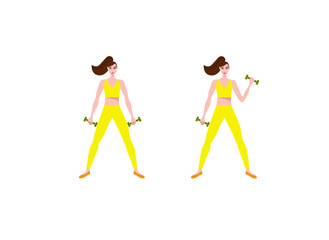 tgirl trains in sports uniform in different poses, flat vector illustration of sports girl