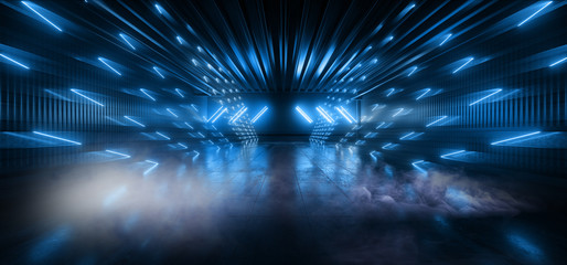 Sci Fi Futuristic Smoke Background Concrete Cement Pantone Blue Electric Neon Led Laser Glowing Lights Dark Night Studio Showcase Hallway Warehouse Stage Podium Cyber 3D Rendering