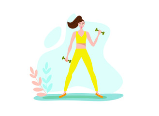 girl trains in sports uniform, flat vector illustration of sports girl