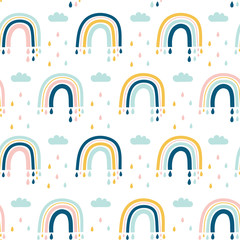 Seamless pattern with rainbow on white background. Vector