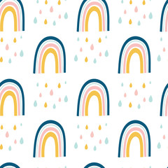 Seamless pattern with rainbow on white background. Vector