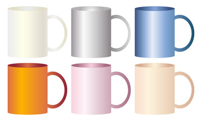 set of colorful cups isolated on white background
