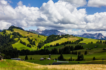 Fototapeta na wymiar Alpe di Siusi with Dolomites in the Background