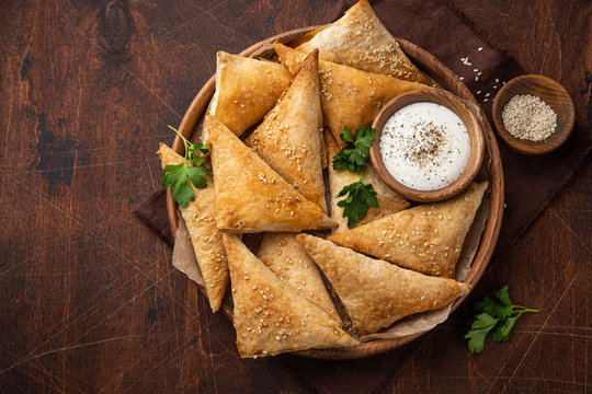 Freshly  baked samosa pasties with meat