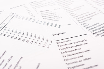 Fototapeta premium Paper lists with hormones isolated on white