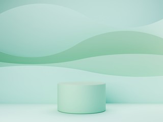 Minimal scene with podium and abstract background. Geometric shapes. Pastel colors scene. Minimal 3d rendering. Scene with geometrical forms and textured background for cosmetic product. 3d render. 