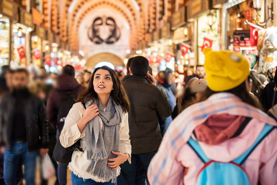 Portrait view of a beautiful woman traveler