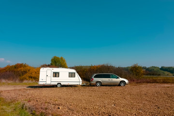 Family vacation travel, holiday trip in motorhome, Caravan car Vacation.