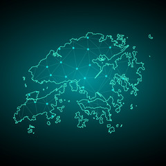 Map of hong Kong. Wire frame 3D mesh polygonal network line, design sphere, dot and structure. communications map of hong Kong. Vector Illustration EPS10. - Vector