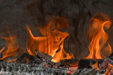 Flames of fire in a bread oven